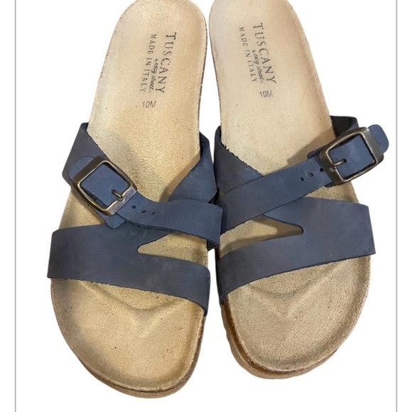 Tuscany By Easy Street Made in Italy Women's Blue Sandals suede straps size 10 - Picture 5 of 8